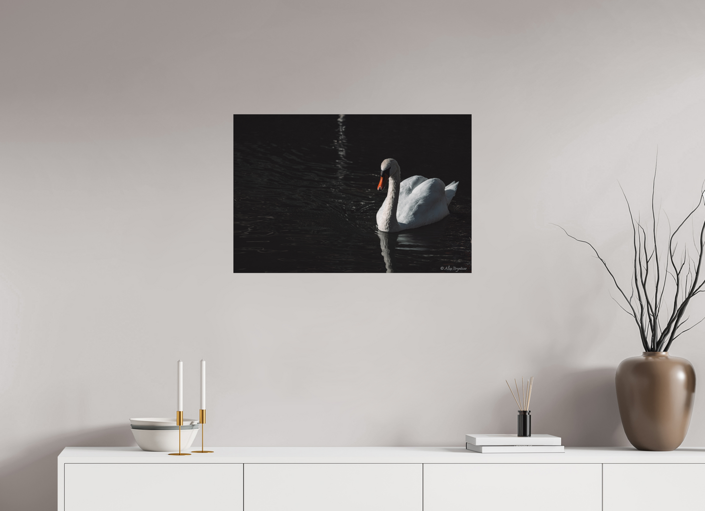 Elegant Swan Art Print Tranquil Water Scene Nature Photography Wall Decor