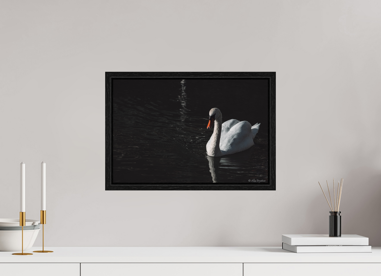 Elegant Swan Art Print Tranquil Water Scene Nature Photography Wall Decor