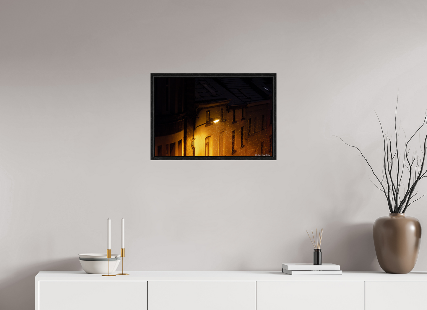 Enchanting Night Street with Snowflakes Print, Premium Wall Art