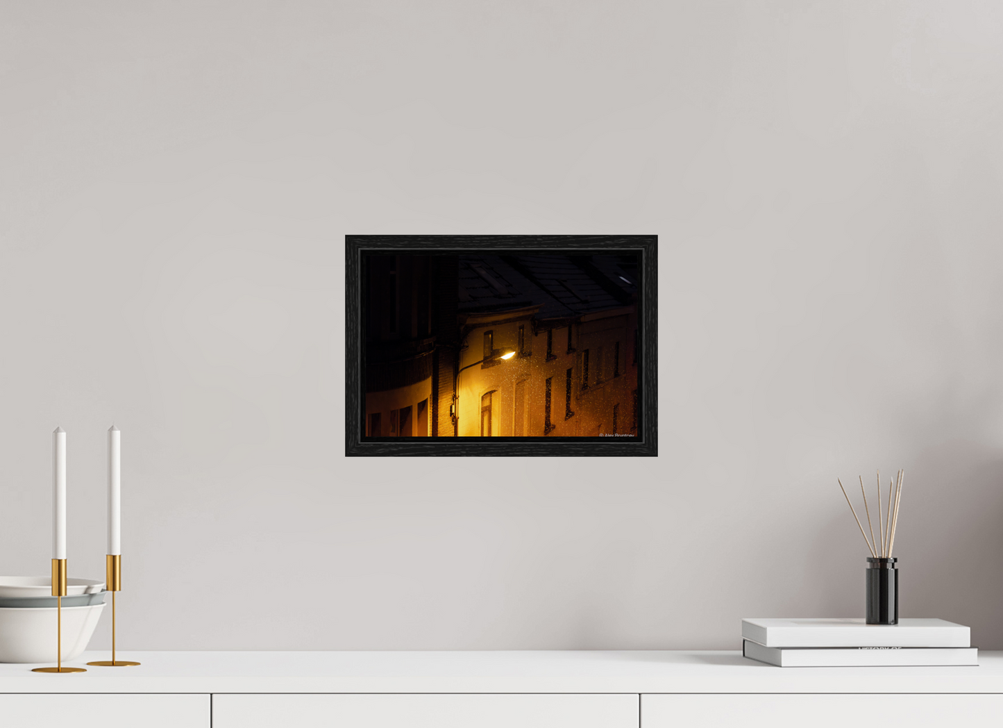 Enchanting Night Street with Snowflakes Print, Premium Wall Art