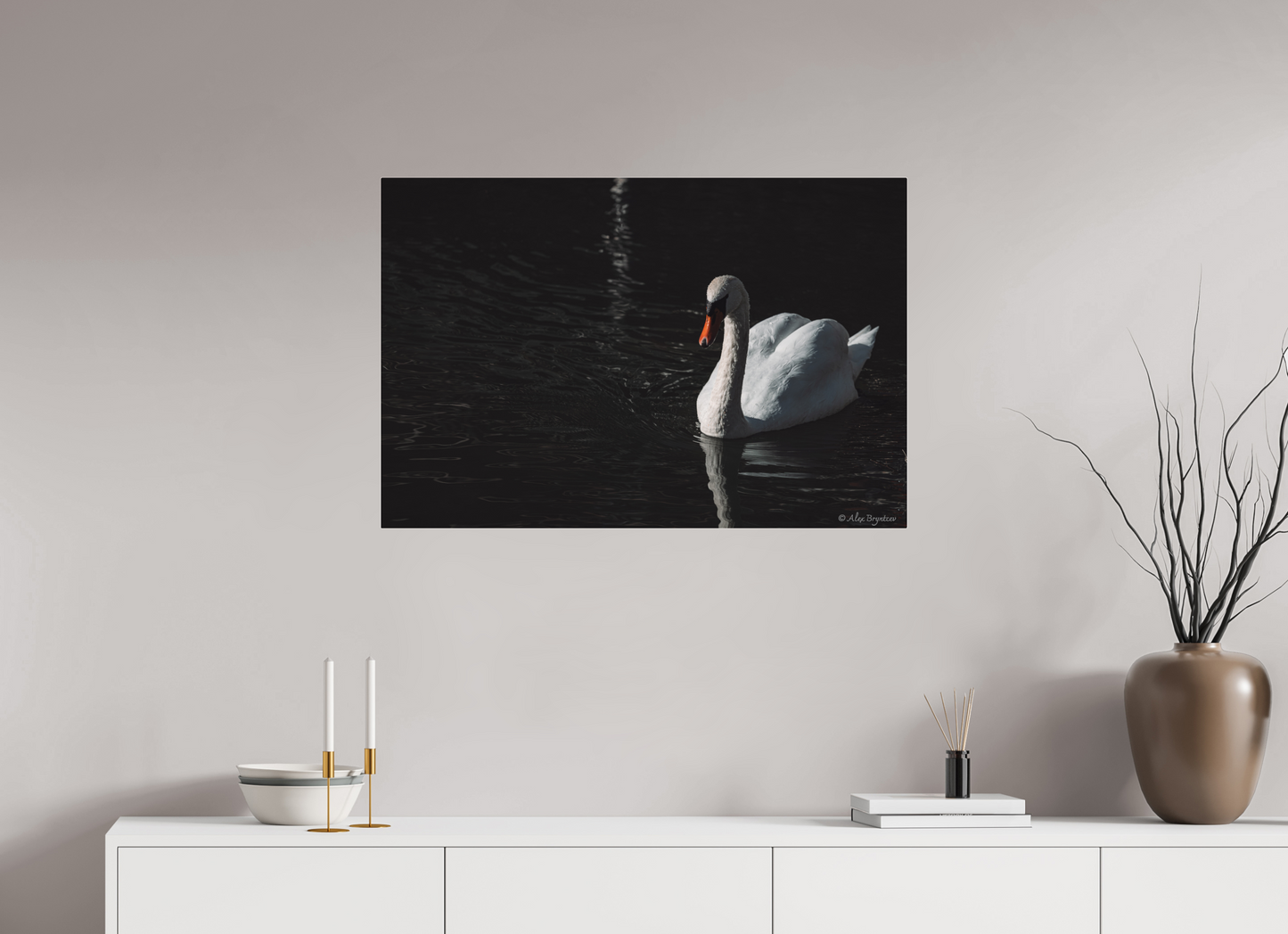 Elegant Swan Art Print Tranquil Water Scene Nature Photography Wall Decor