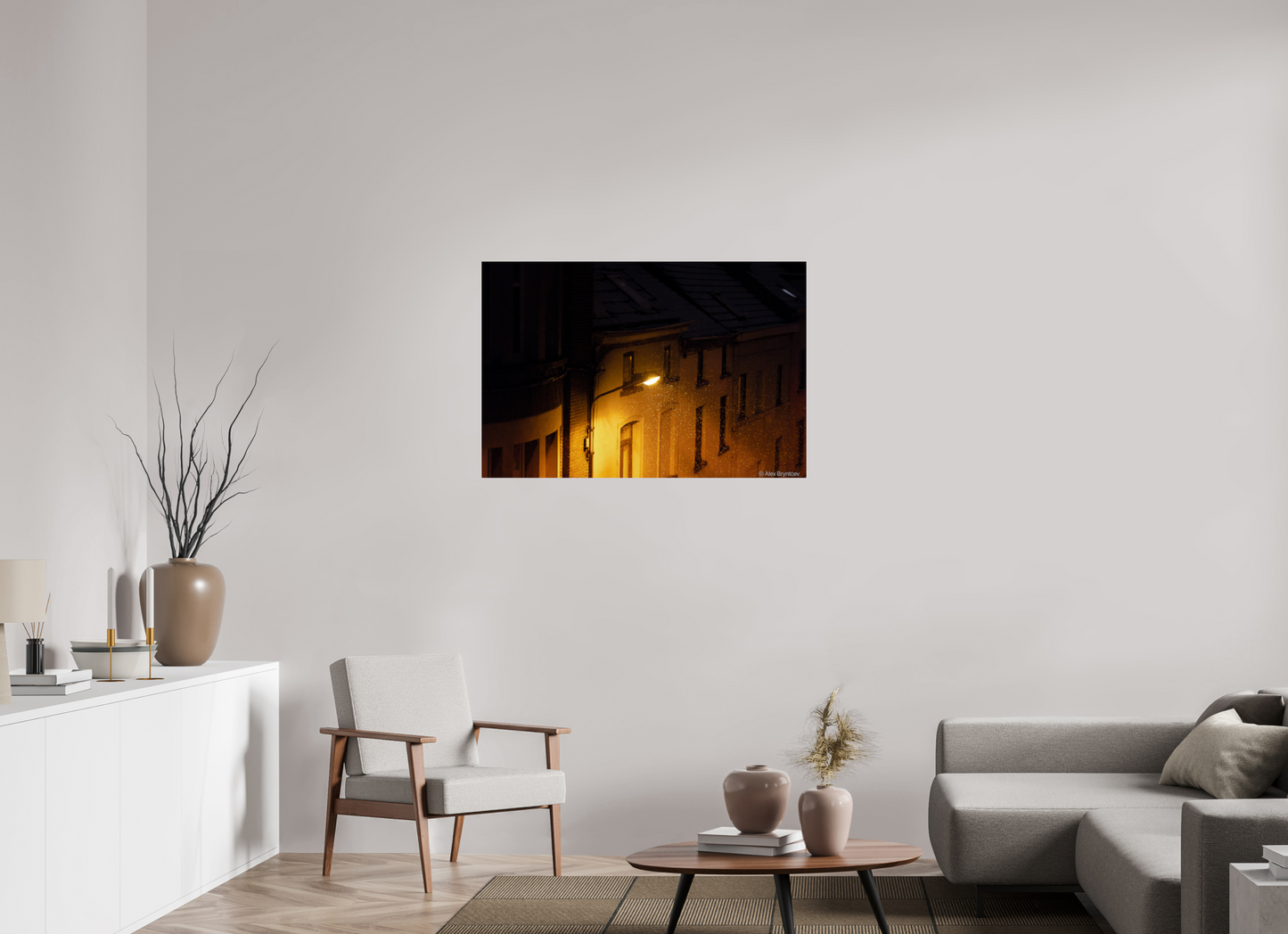 Enchanting Night Street with Snowflakes Print, Premium Wall Art