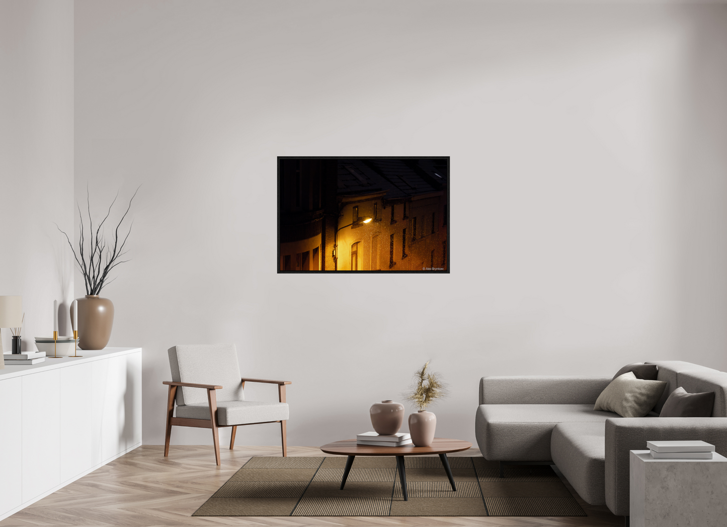 Enchanting Night Street with Snowflakes Print, Premium Wall Art