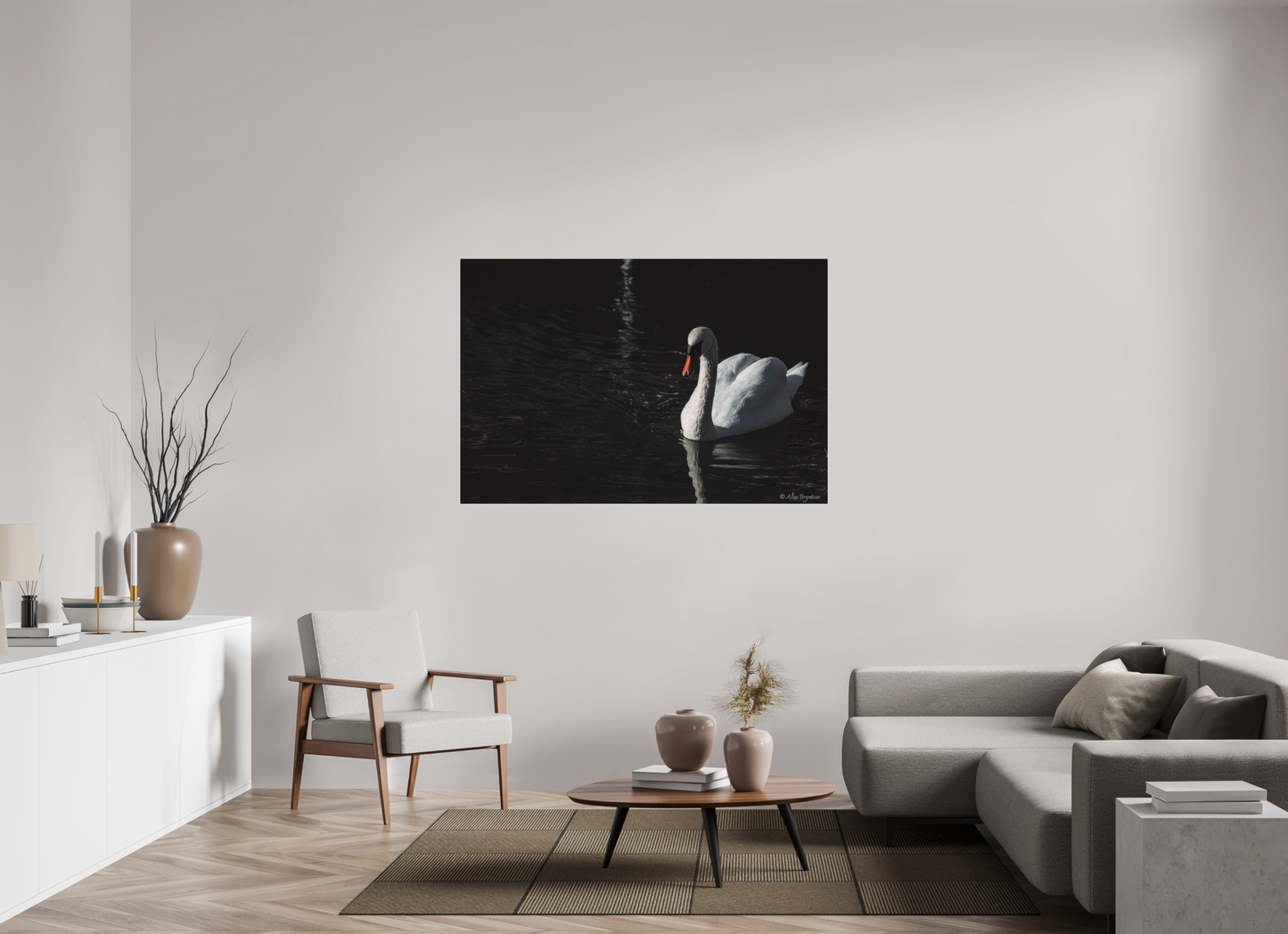 Elegant Swan Art Print Tranquil Water Scene Nature Photography Wall Decor