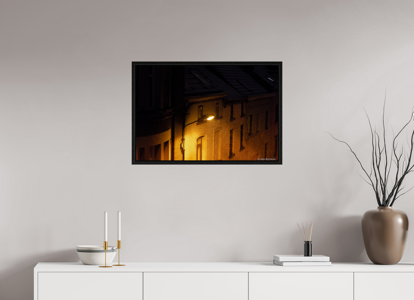 Enchanting Night Street with Snowflakes Print, Premium Wall Art
