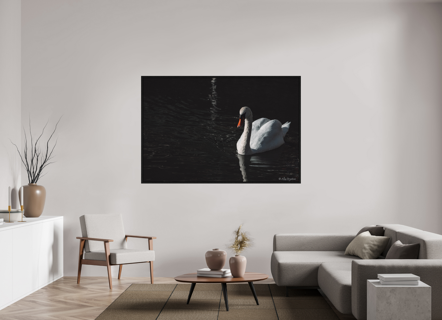 Elegant Swan Art Print Tranquil Water Scene Nature Photography Wall Decor