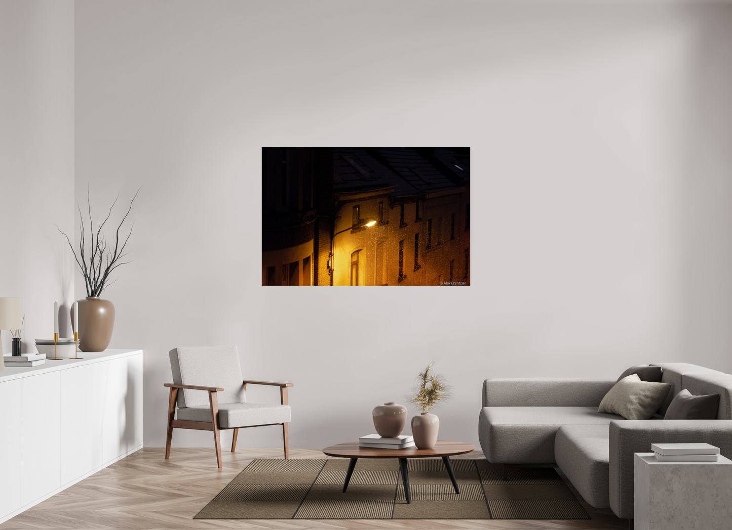 Enchanting Night Street with Snowflakes Print, Premium Wall Art
