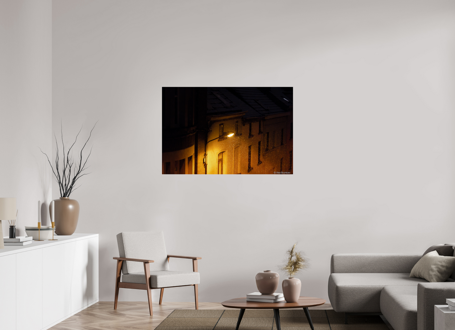 Enchanting Night Street with Snowflakes Print, Premium Wall Art