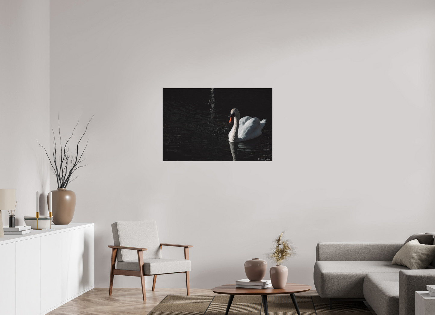 Elegant Swan Art Print Tranquil Water Scene Nature Photography Wall Decor