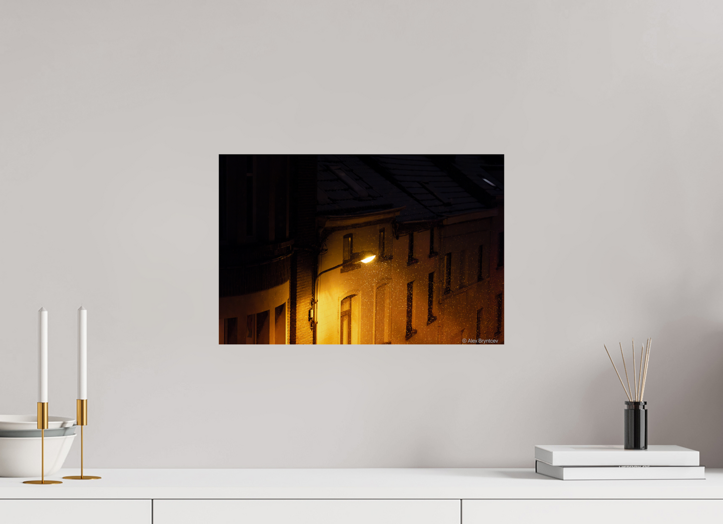 Enchanting Night Street with Snowflakes Print, Premium Wall Art