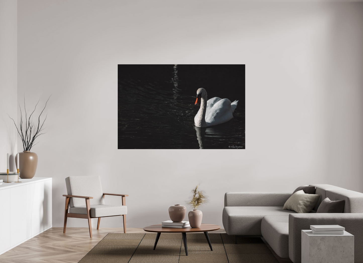 Elegant Swan Art Print Tranquil Water Scene Nature Photography Wall Decor