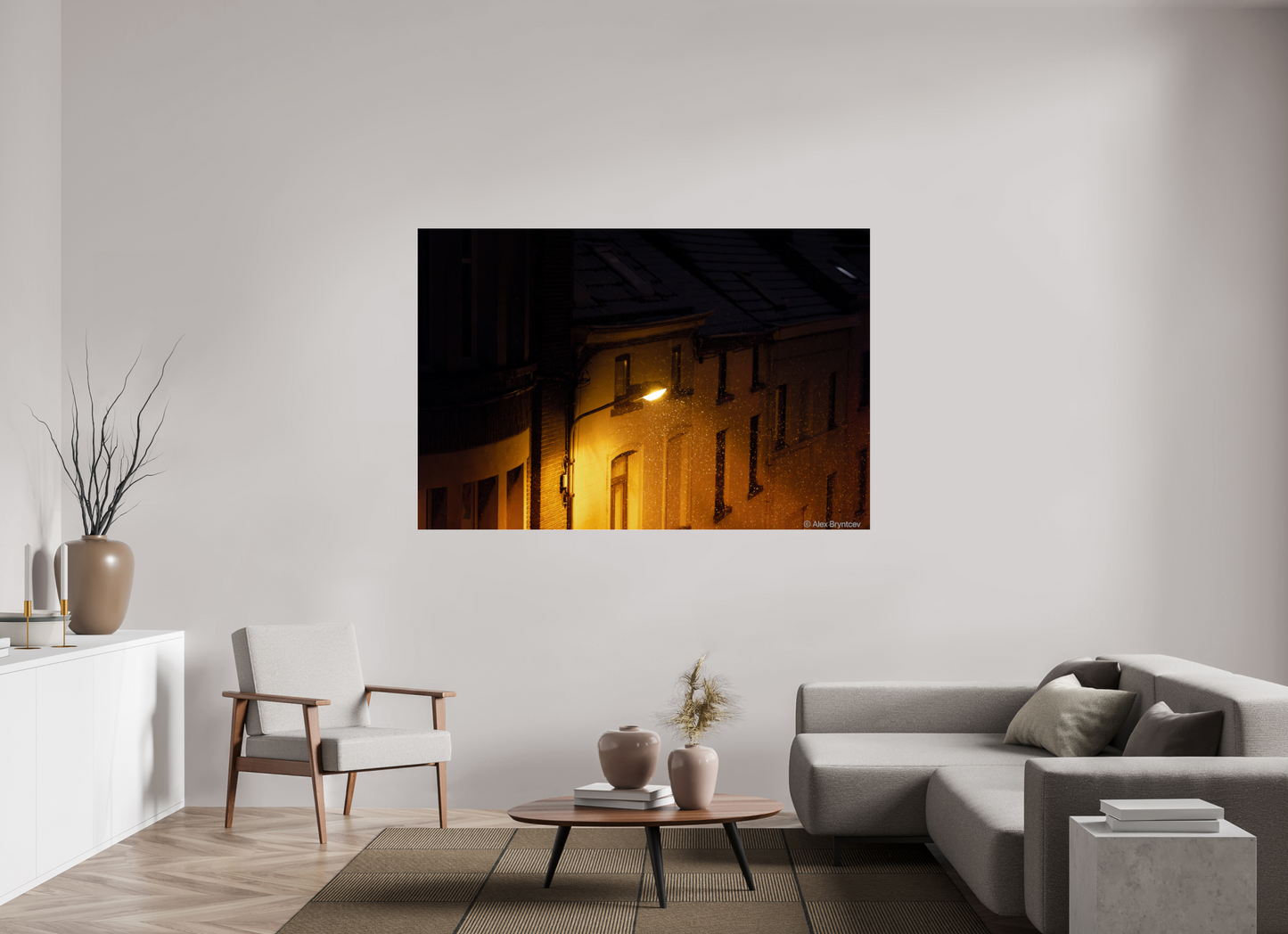 Enchanting Night Street with Snowflakes Print, Premium Wall Art