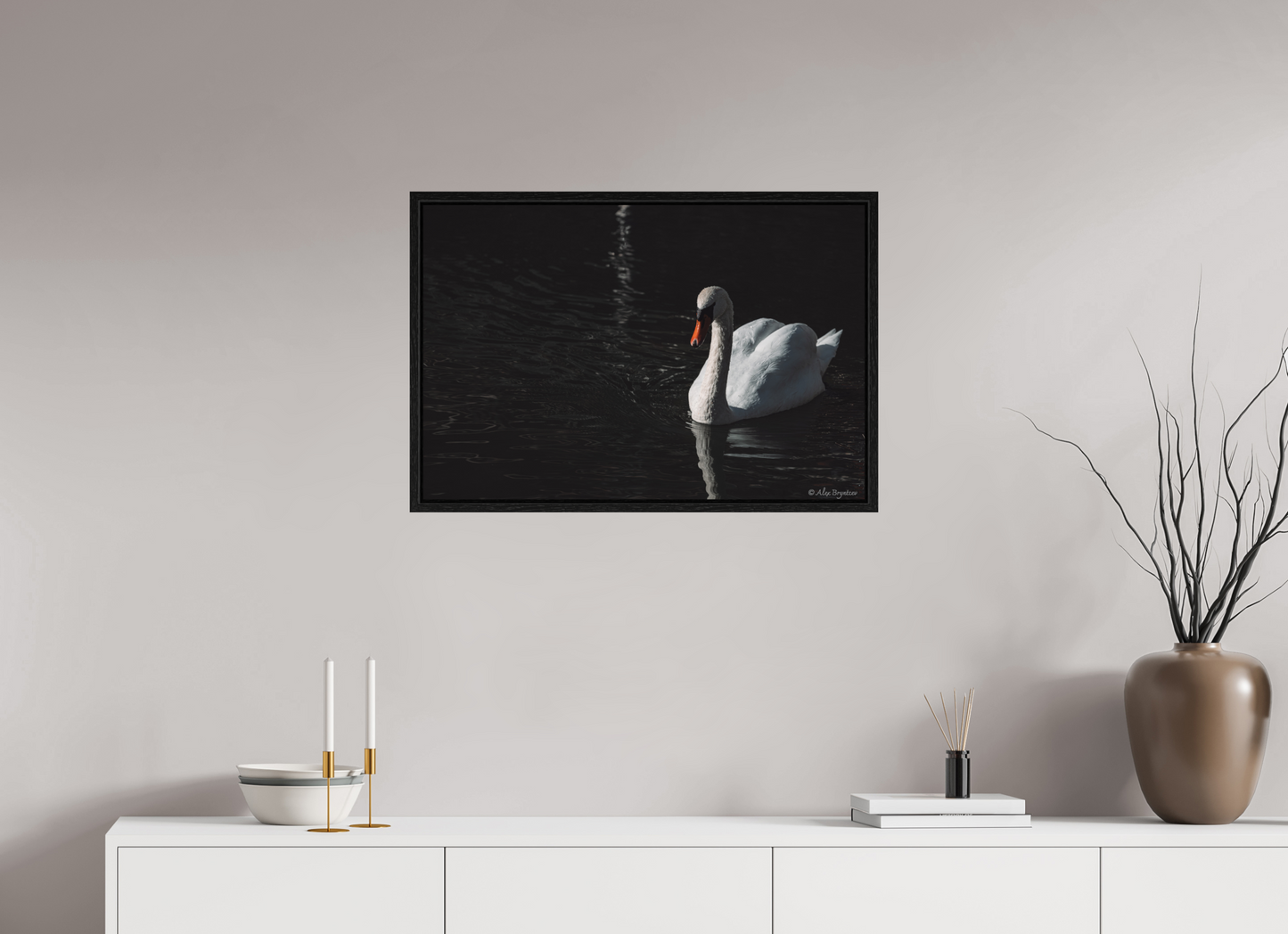 Elegant Swan Art Print Tranquil Water Scene Nature Photography Wall Decor