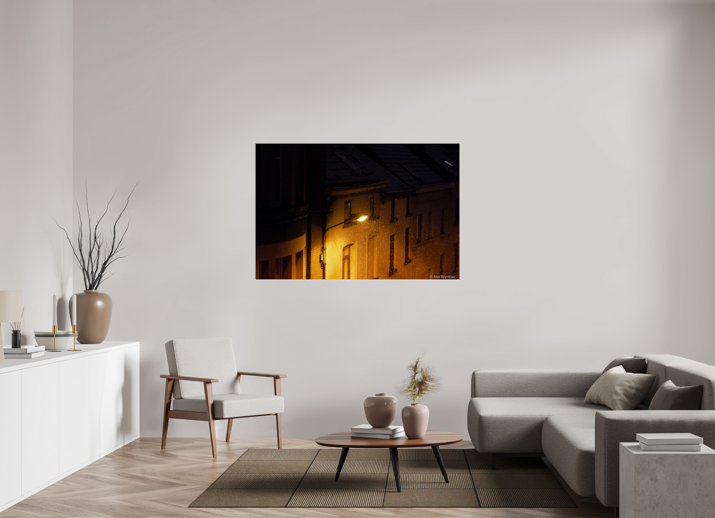 Enchanting Night Street with Snowflakes Print, Premium Wall Art