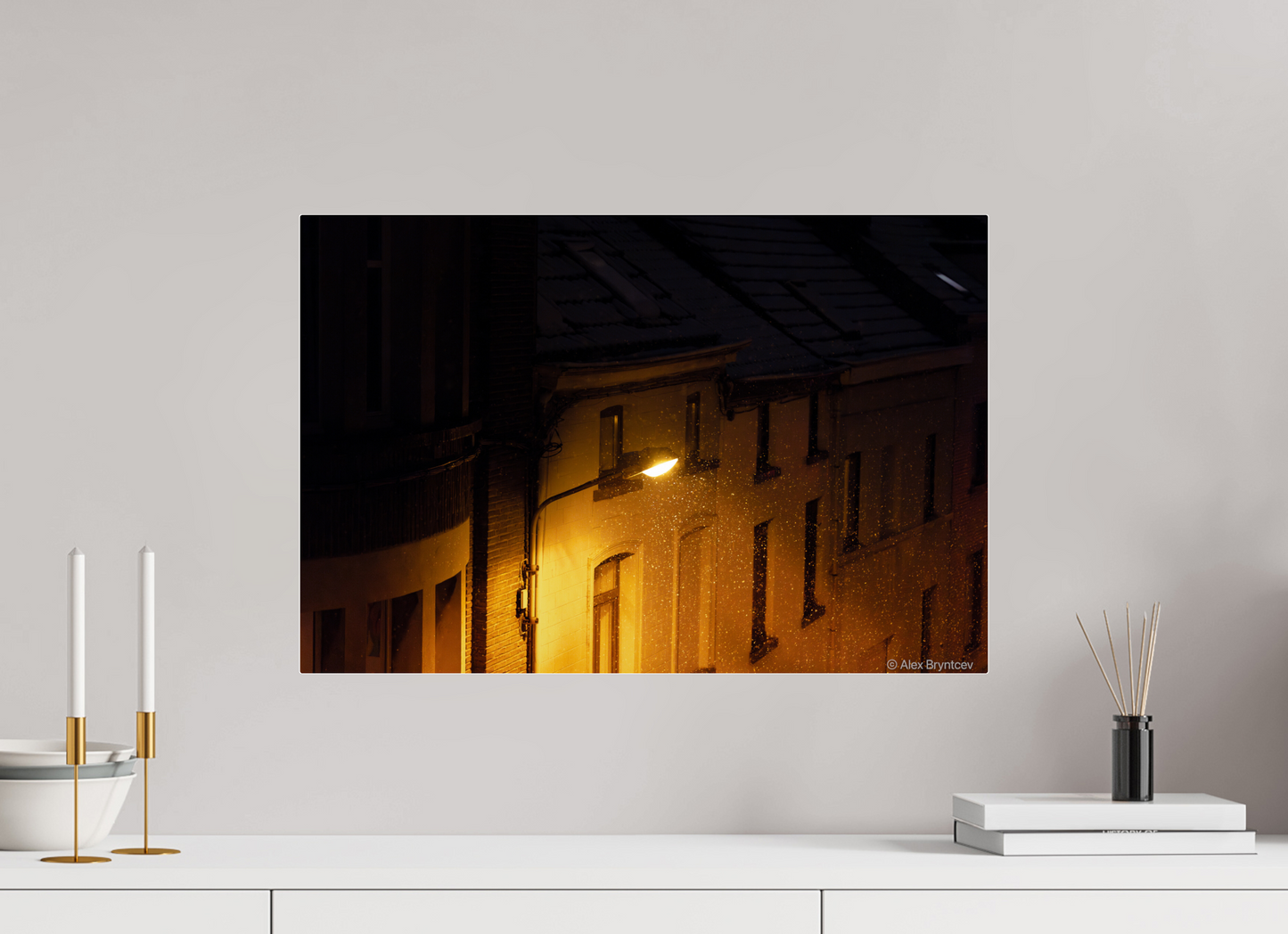 Enchanting Night Street with Snowflakes Print, Premium Wall Art
