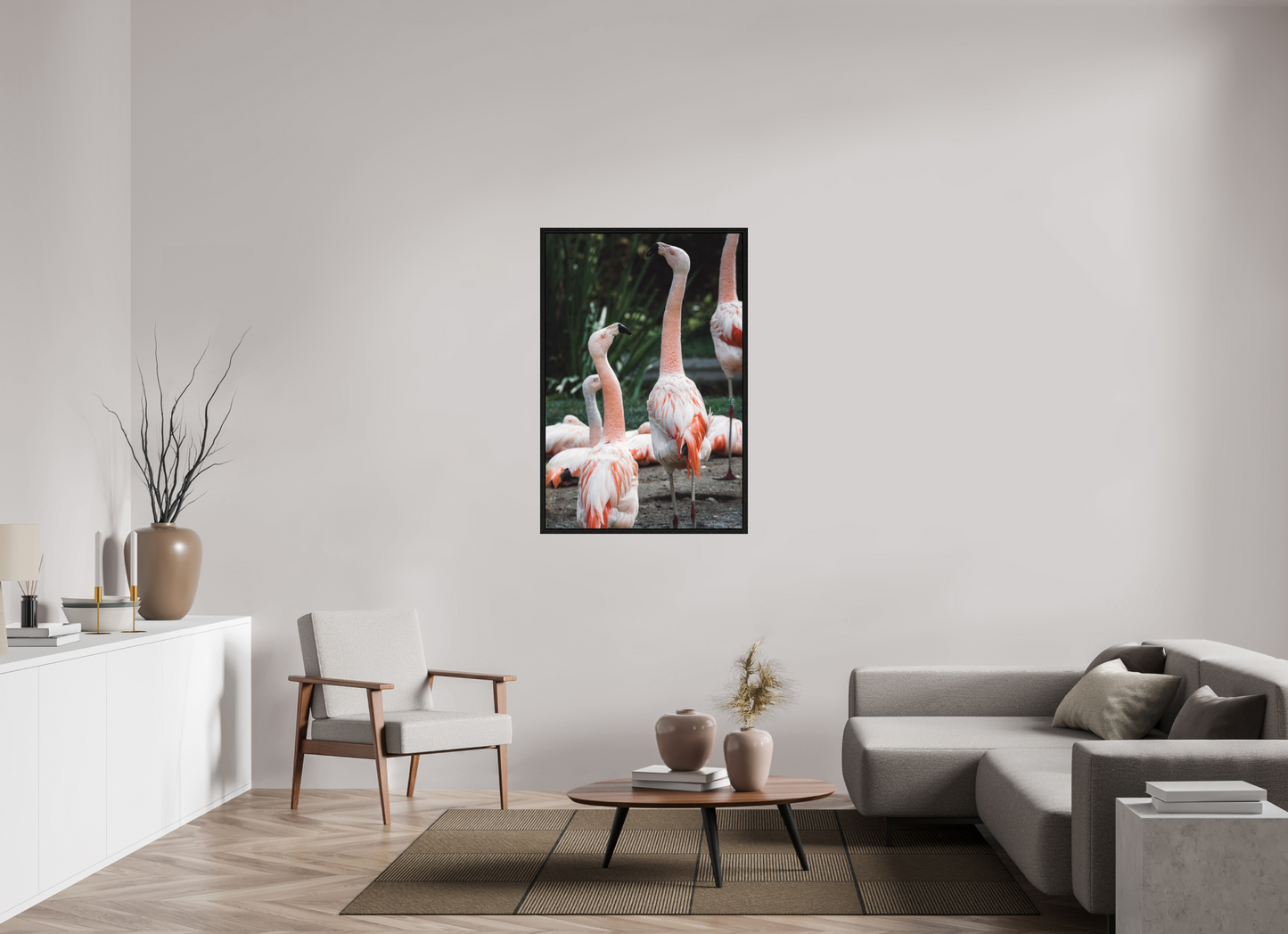 Graceful Flamingo Dance Art Print Wall Decor Vibrant Nature Photography