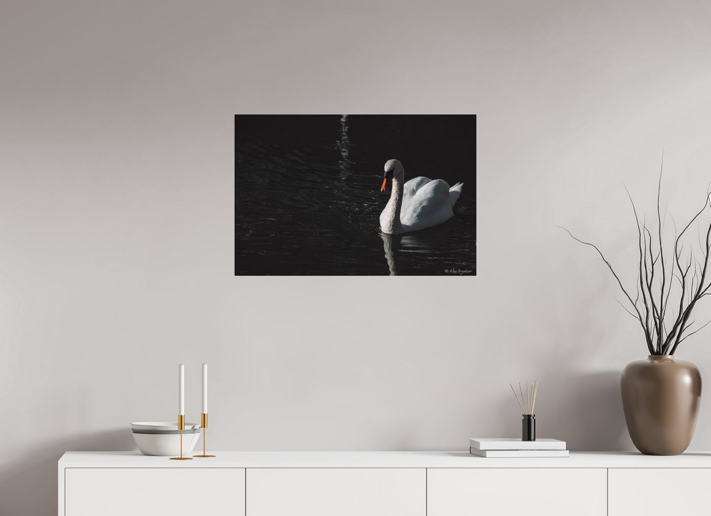 Elegant Swan Art Print Tranquil Water Scene Nature Photography Wall Decor
