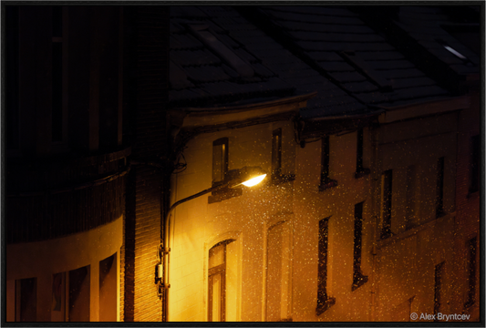 Enchanting Night Street with Snowflakes Print, Premium Wall Art
