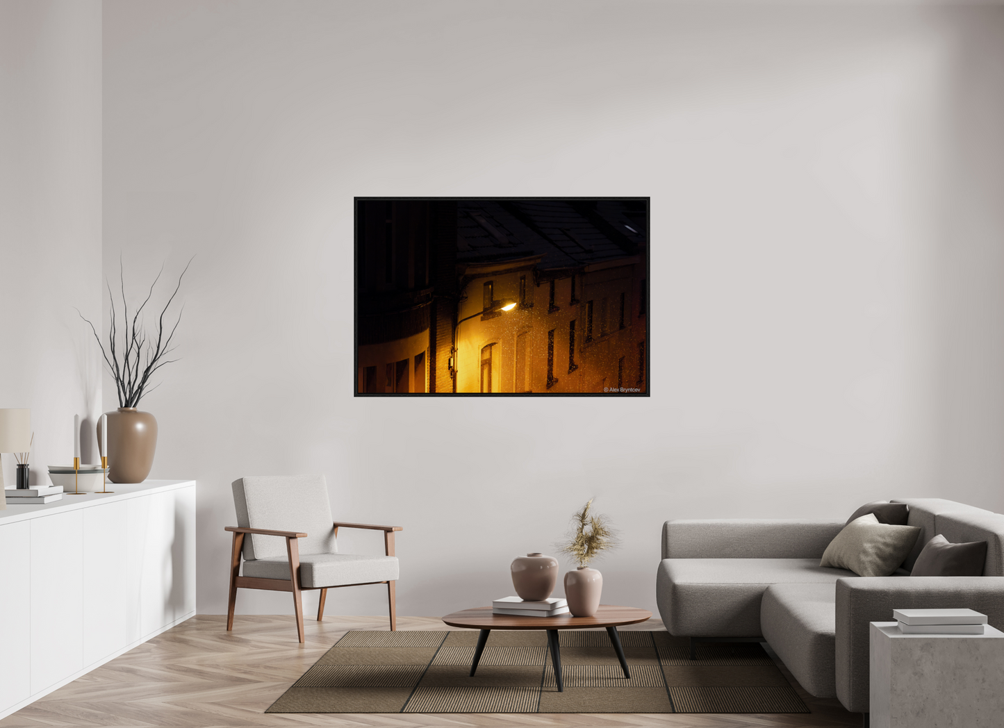 Enchanting Night Street with Snowflakes Print, Premium Wall Art