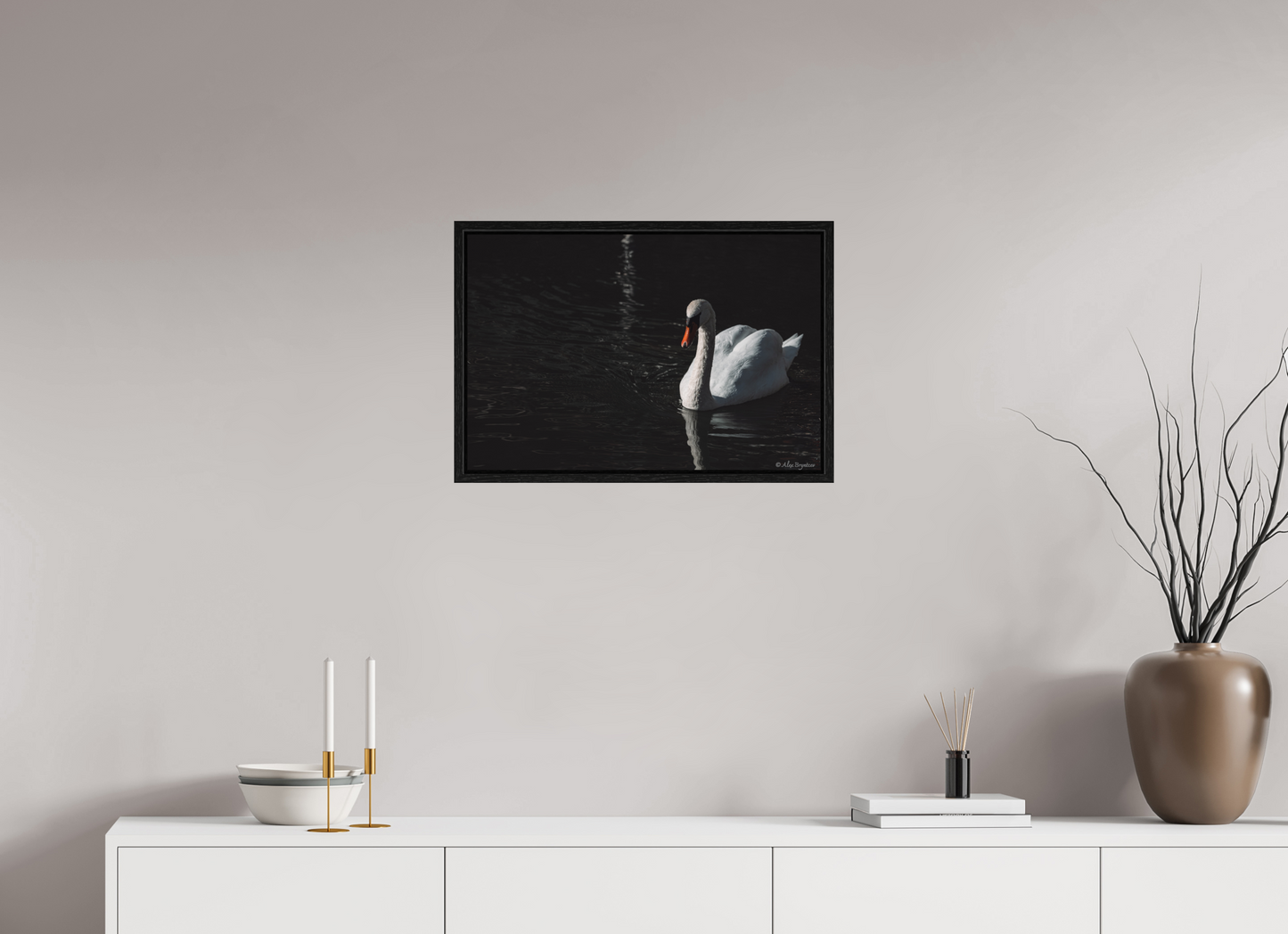 Elegant Swan Art Print Tranquil Water Scene Nature Photography Wall Decor