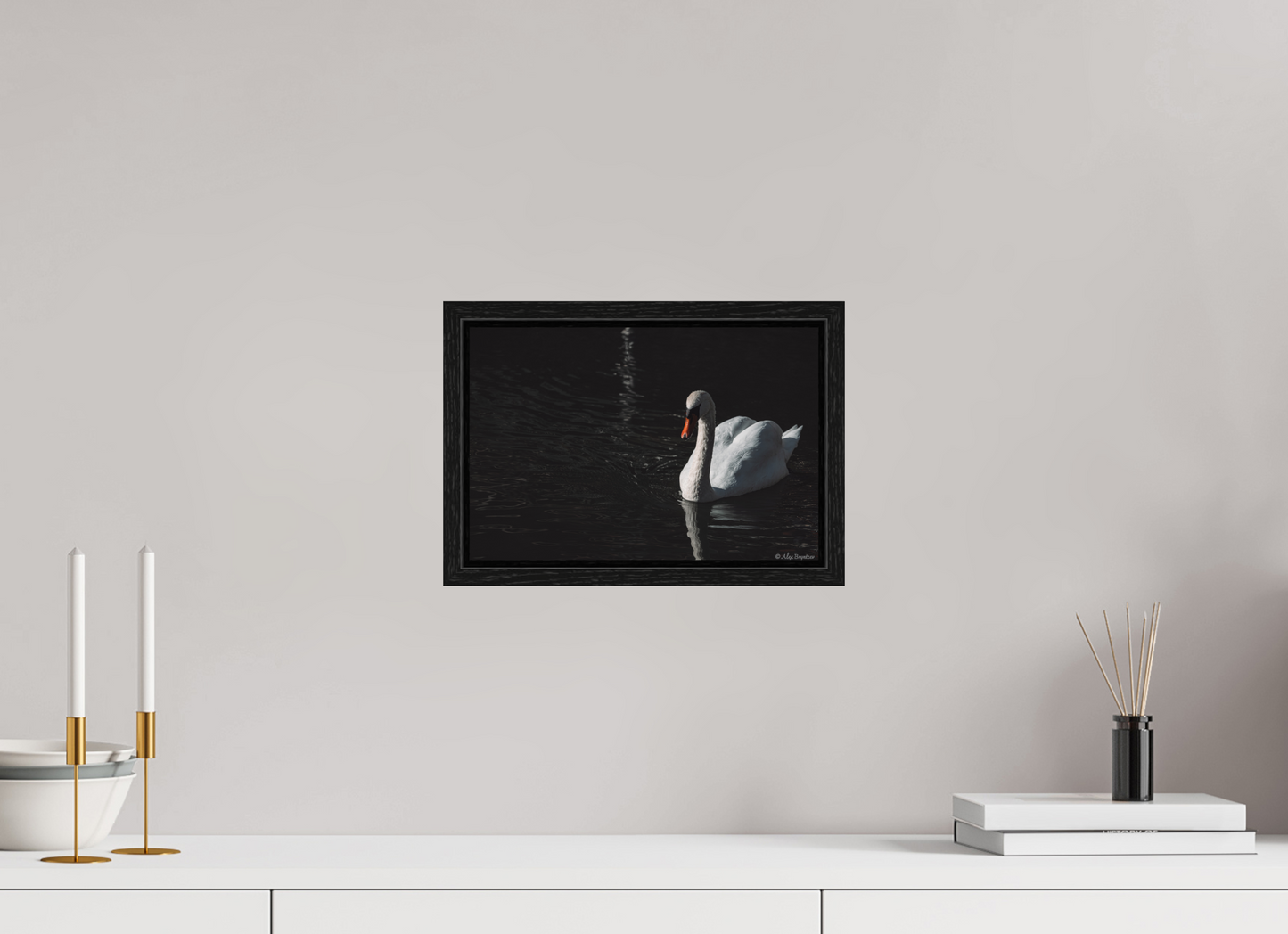 Elegant Swan Art Print Tranquil Water Scene Nature Photography Wall Decor